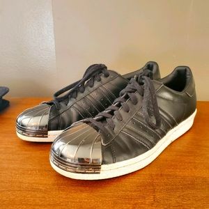 Adidas superstars 80s black leather with metal to